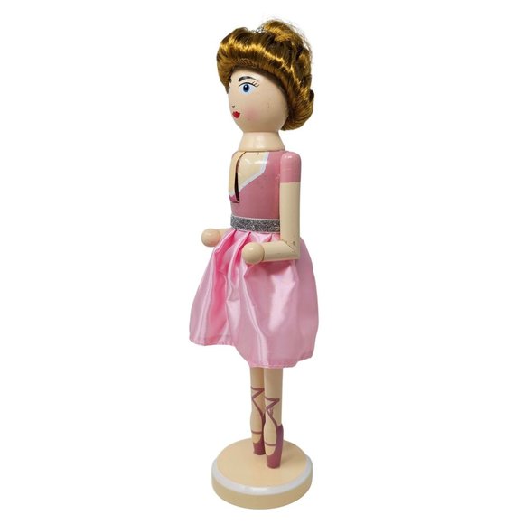Ballerina Dancer with Tiara Pink 14" Wood Nutcracker - Christmas Gift - Picture 4 of 4